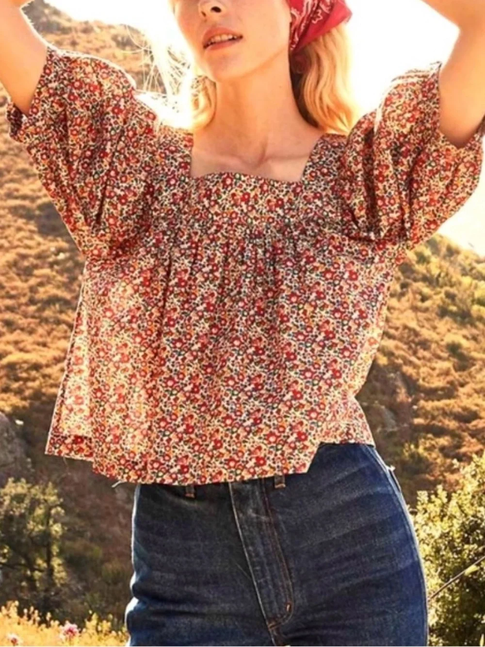 DÔEN x Liberty Skyla Betsy Ann Floral Puff Sleeve Square Neck Top XS